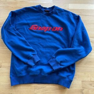Snap On Tools Crewneck Blue Sweatshirt Red Embroidered Logo L Large